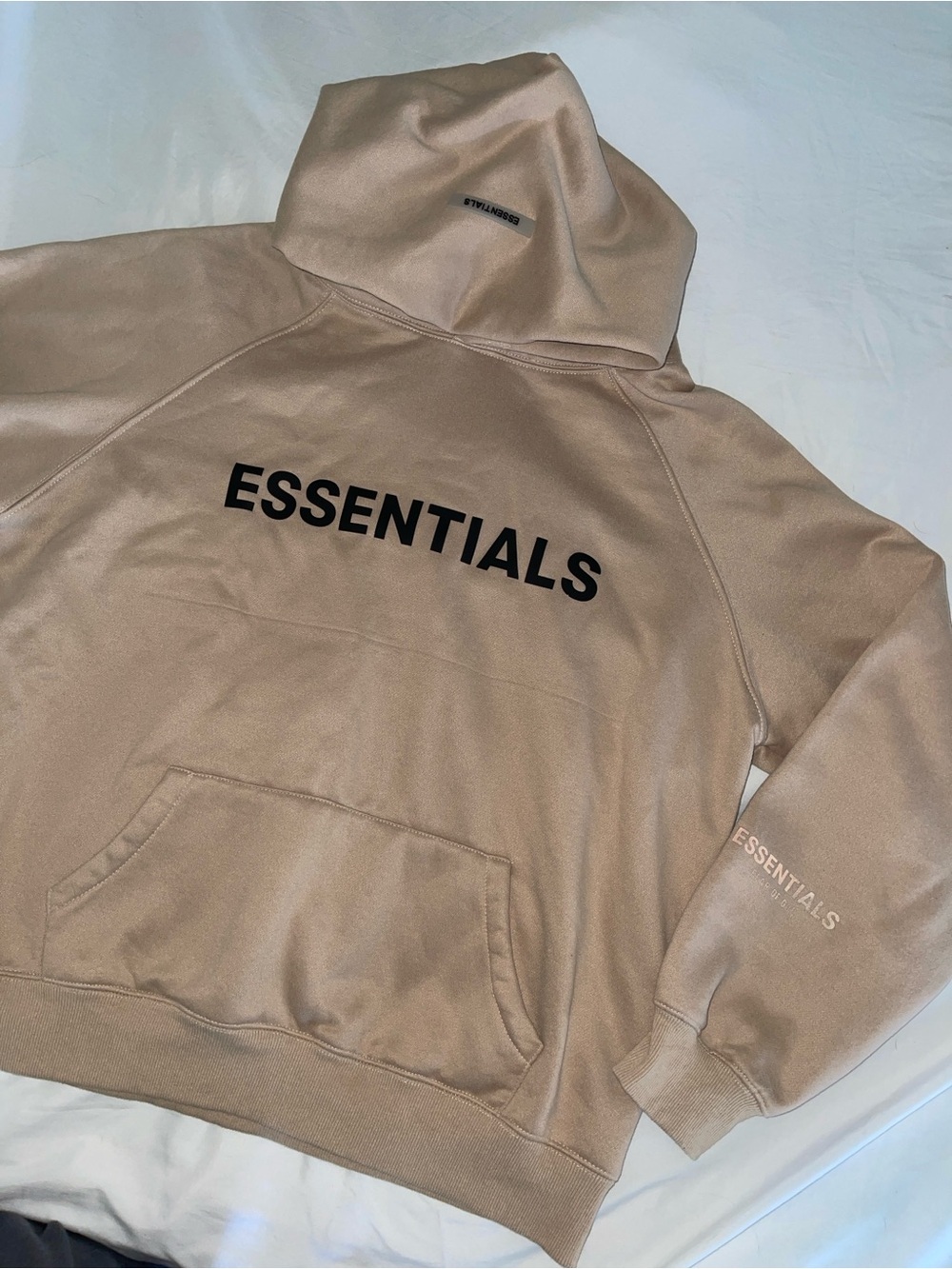 ESSENTIALS Men’s Tan Zip-Up Sweater with Black Logo - Picture 2 of 3